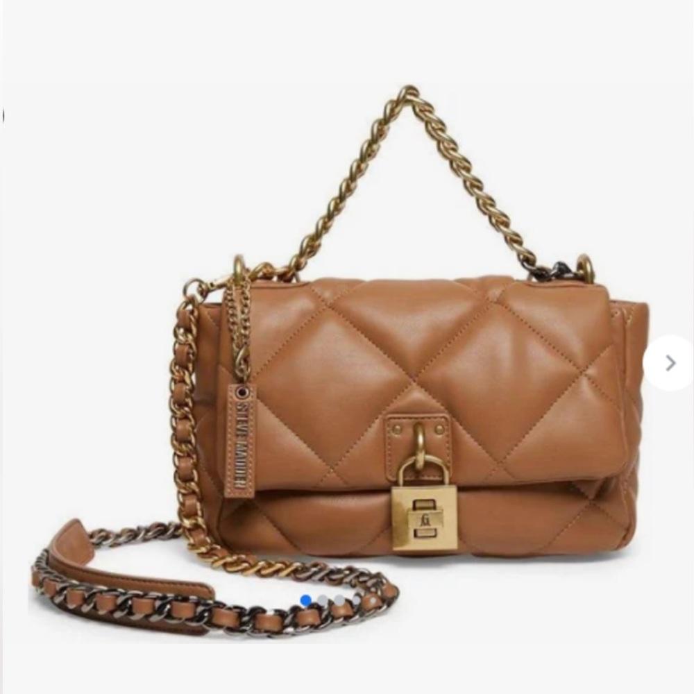Steve Madden Terra Quilted cross body bag with chain in camel
